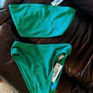 Frankie's Bikinis Green Ribbed Bikini Set